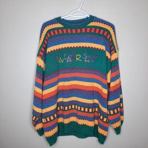 Rare Vintage Sweater Shop Colorful Jumper/Sweater W/ Stripes Made In England